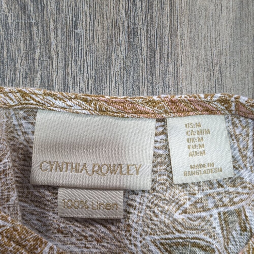 Cynthia Rowley 100% Linen Tank Top Women’s Medium in Tan/Blue Floral - Picture 2 of 5